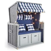 Casa Padrino beach chair gray/blue/white 116 x 76 x H. 160 cm - Wooden beach chair with roof and LED lighting - Garden furniture - Pool furniture - Outdoor furniture
