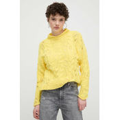 Pamucni pulover Desigual boja: žuta, s poludolcevitom