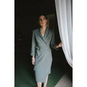 Stylove Womans Wrap-style shirt dress tied at the waist - khaki