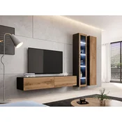 Set za dnevni boravak Charlotte A102 Wotan hrast, Crna, Pojedini dijelovi, S tv stol, S dodatnom opremom, Kaljeno staklo, Laminirani iveral, 40cm