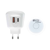 Prio Fast Charge stenski polnilec 20 W PD (USB C) + QC 3.0 (USB A) nočna lučka bela