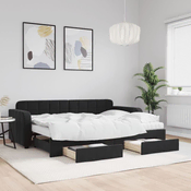 Greatstore Izvlečna dnevna postelja s predali črna 80x200 cm žamet