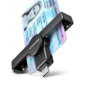 AXAGON CRE-SMPC Zložljiv žepni kontaktni čitalnik pametnih kartic USB-C. Primeren za aplikacijo eCitizen