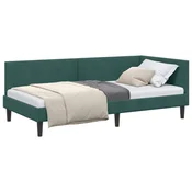 Vidaxl Kotna postelja z vzglavjem Temno zelena 100 cm x 200 cm Žamet