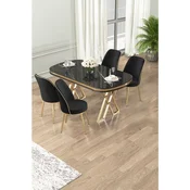Hanah Home trpezarijski set Lai, sto i 4 stolice, ploca u dekoru Sonata, zlatne noge, crna tkanina Babyface