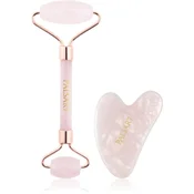 Masažni valj in plošča vrtnice Guasha (Rose Quartz Jade Roller & Gua Sha Set)