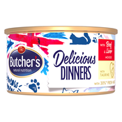 Ekonomično pakiranje Butchers Delicious Dinners za mačke 48 x 85 g - Govedina i jetra