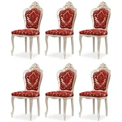 Casa Padrino luxury baroque dining chair set of 6 with elegant pattern red/white/beige/gold - Baroque style kitchen chairs - Magnificent luxury dining room furniture in baroque style