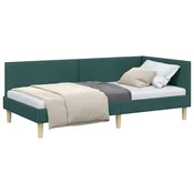 Vidaxl Kotna postelja Temno zelena 90 cm x 190 cm Tkanina in vezan les