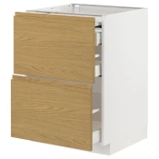 METOD / MAXIMERA Podni elem. s izvlac.rad.površ/3 fi, bela/Voxtorp im. hrastovine, 60x60 cm
