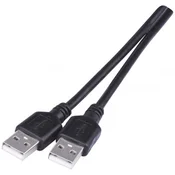 Kabel USB-A/USB-A, 2.0, polnjenje, podatki, 2 m, črni