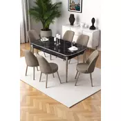 HANAH HOME Rasklopivi trpezarijski sto i stolice (7 delova) Nira Black Marble Chrome Cappuccino