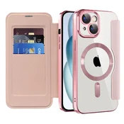 Torbica SmartMag Book s MagSafe tehnologijom i RFID novcanikom za iPhone 15 Plus - pink