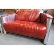 Casa Padrino luxury Art Deco leather sofa red/silver 172 x 70 x H. 82 cm - Aluminum living room sofa with genuine leather - Aluminum Airplane Aviator Sofa Furniture