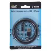 MeanIT USB kabl sa micro USB i iPhone prikljuckom, 3 met - KABEL MICROUSB / iPHONE