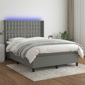 Greatstore Box spring postelja z vzmetnico LED temno siva 140x200 cm blago