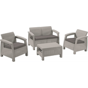 Allibert vrtna garnitura CORFU set-svetlo siva + sive blazine