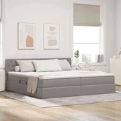 Vidaxl Postelja z LED lučmi z vzglavjem Taupe 200 x 200 cm blago