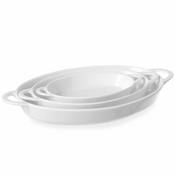 NEW Ovalni krožnik za peko z ročaji 165x105x30 mm iz belega porcelana - Hendi 784006