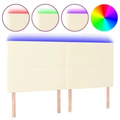 Vidaxl LED posteljno vzglavje krem 180x5x118/128 cm umetno usnje