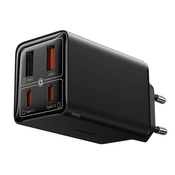 Zidni adapter za punjenje  Baseus P10162701113” s GaN6 Pro tehnologijom, 2x USB-A i 2x USB-C izlazima 65W i priloženim kablom - crni