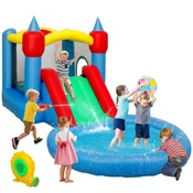 AIYAPLAY Napihljivi grad za otroke 4 v 1, tobogan, trampolin, bazen z žogicami, koš, puhalnik, torba za prevoz, za notranji in zunanji, za 3-8 let, 415x205x190 cm