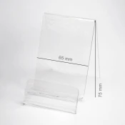 OEM Vertikalni stojalo iz pleksi stekla / Stojalo za telefon z mestom za cenovno etiketo (pametni telefon), širina 65 mm