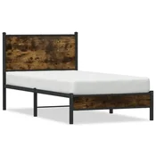 shumee vidaXL Kovinski posteljni okvir brez vzmetnice dimljen hrast 75x190 cm