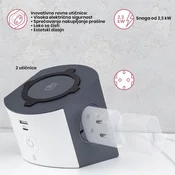 LG 694500 PRODUZNI BLOK SA BEZICNIM PUNJACEM 10W 2X2P+E 1XUSB-A 1XUSB-C INDIKACIJA 2M (TAUPE/T.SIVA)