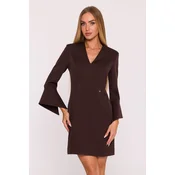 Made Of Emotion Womans Mini dress with wide cuffs and a V-neck - brown