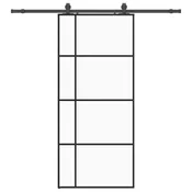 Vidaxl Drsna vrata z opremo črna 90x205 cm ESG steklo