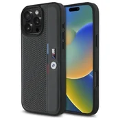 slomart Ohišje BMW M Perforated Tricolor Detail Line za iPhone 16 Pro - temno sivo