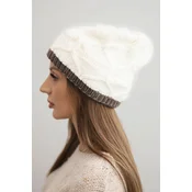 Kesi Womens winter hat made of wool with a woven pattern K443 ecru