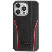 Audi Genuine Leather MagSafe iPhone 15 Pro 6.1 black-red hardcase AU-TPUPCMIP15P-R8/D3-RD (AU-TPUPCMIP15P-R8/D3-RD)