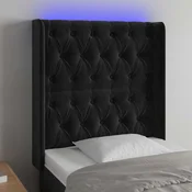 LED uzglavlje crno 83x16x118/128 cm baršunasto