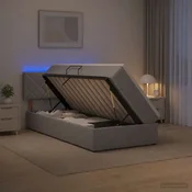 vidaXL LED Postelja za Shranjevanje z Blazino Svetlo siva 90 x 190 cm