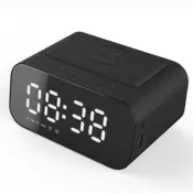 IRIS DC-110-B-Qi 15W Qi bežični punjač, FM radio, Bluetooth zvučnik, digitalni sat s prikazom temperature, crni IRIS DC-110-B-QI