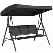 OUTSUNNY Vrtna gugalnica za 3 osebe z nastavljivo senčnico, zunanja gugalnica z zračnim sediščem iz poliestra in jeklenim okvirjem, nosilnost 200 kg, proti UV, 175x118x159 cm, črna