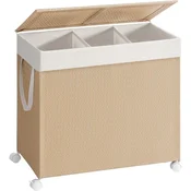 Koš za perilo s 3 predali, 66,5 x 37,5 x 65 cm, bež in bele barve | SONGMICS