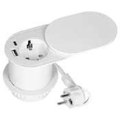 Pohištvena vtičnica z USB polnilcem in drsnim pokrovom, 1,9 m kabel, 1x2P+E (Schuko), 2xUSB (tip A+C; PD20W), bela