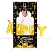 Nikcorp Fotografsko ozadje za ramadan, dekorativni transparent Ramadan Kareem, črno-zlato, pralno, 180x90 cm, za zabave