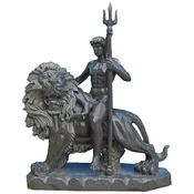 Casa Padrino Antique Style Marble Sculpture Man on Lion Right Gray H. 100 cm - Garden Decoration