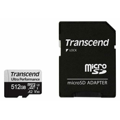 Transcend 512GB microSDXC 340S UHS-I U3 V30 A2 3D TLC (klasa 10) memorijska kartica (s adapterom), 160MB/s R, 125MB/s W