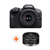 Fotoaparat Canon - EOS R100, RF-S 18-45mm, f/4.5-6.3 IS STM, Black + Objektiv Canon - RF 50mm, F/1.8 STM