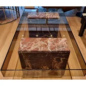 Casa Padrino luxury coffee table red 130 x 70 x H. 41 cm - Rectangular marble living room table with glass top - Living room furniture - Luxury furniture - Marble furniture - Luxury furnishings