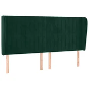 Vidaxl Vzglavje z ušesi temno zeleno 163x23x118/128 cm žamet