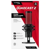 Mikrofon HP HyperX 2 QuadCast, za PC, PS5 ali Mac, vgrajen nosilec proti vibracij (872V1AA)