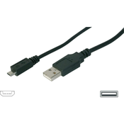 Digitus USB 2.0 priključni kabel [1x USB 2.0 vtič A - 1x USB 2.0 vtič Micro-B] 1.80 m črna Digitus