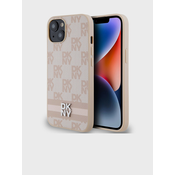 DKNY DKNY Usnjeno ohišje s karirastim enobarvnim vzorcem in potiskanimi črtami - ohišje za iPhone 14 / 15 / 13 (roza)