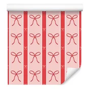 Tapeta s koralnimi in rdečimi pentljami za dnevno sobo in spalnico 50x1000 cm